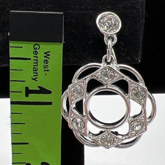 Vintage Silver Tone Swan Pendant & Clip-On Earrings Set With Clear Rhinestones O - Picture 6 of 9